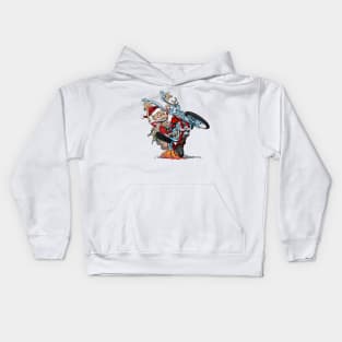 Biker Santa on a chopper cartoon illustration Kids Hoodie